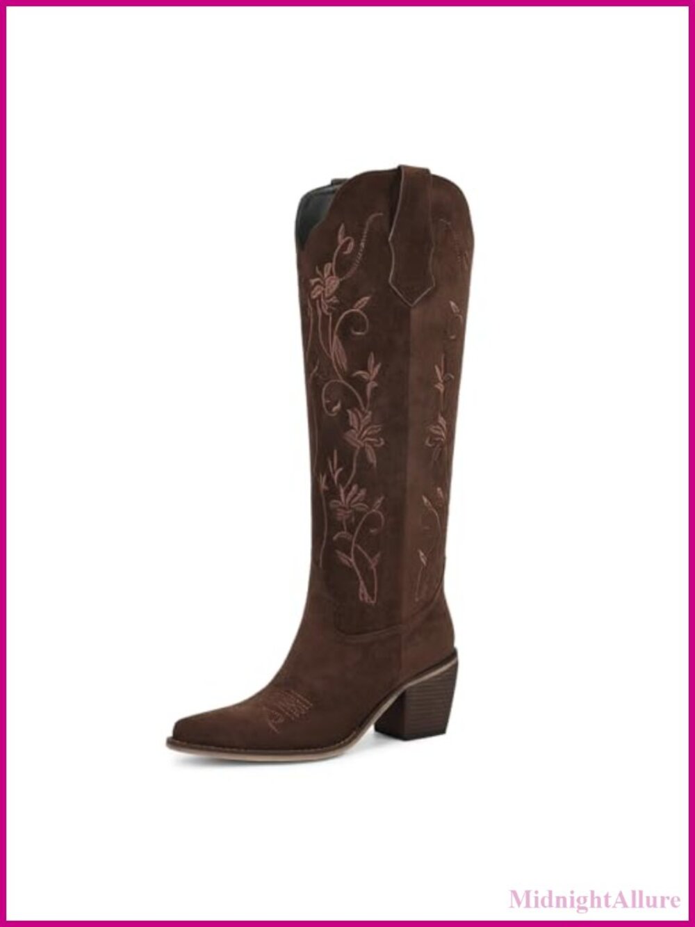 Cowboy Boots Knee High Embroidered Pointed Toe Pull-On